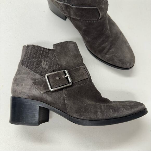 Aquatalia Grey Suede Leather Block Heel Ankle Boots Booties Womens 8 Fall Casual - Picture 1 of 11
